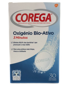 Corega Oxigénio Bio-Ativo Pastilha de limpeza de prótese dentária branqueadora 30 Unidade(s) com Desconto de 20% Corega Oxigénio Bio-Ativo Pastilha de limpeza de prótese dentária branqueadora 30 Unidade(s) com Desconto de 20%