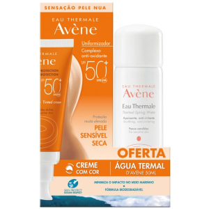 Avène Uniformizador Creme pele sensível seca com cor SPF50+ 50 ml com Oferta Água termal 50 ml Avène Uniformizador Creme pele sensível seca com cor SPF50+ 50 ml com Oferta Água termal 50 ml