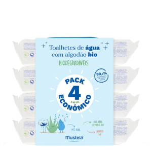 Mustela Bebé Toalhetes de água com algodão bio 4 x 60 Unidade(s) Pack económico Mustela Bebé Toalhetes de água com algodão bio 4 x 60 Unidade(s) Pack económico